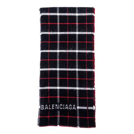 Balenciaga Black & Red Double Faced Check Scarf