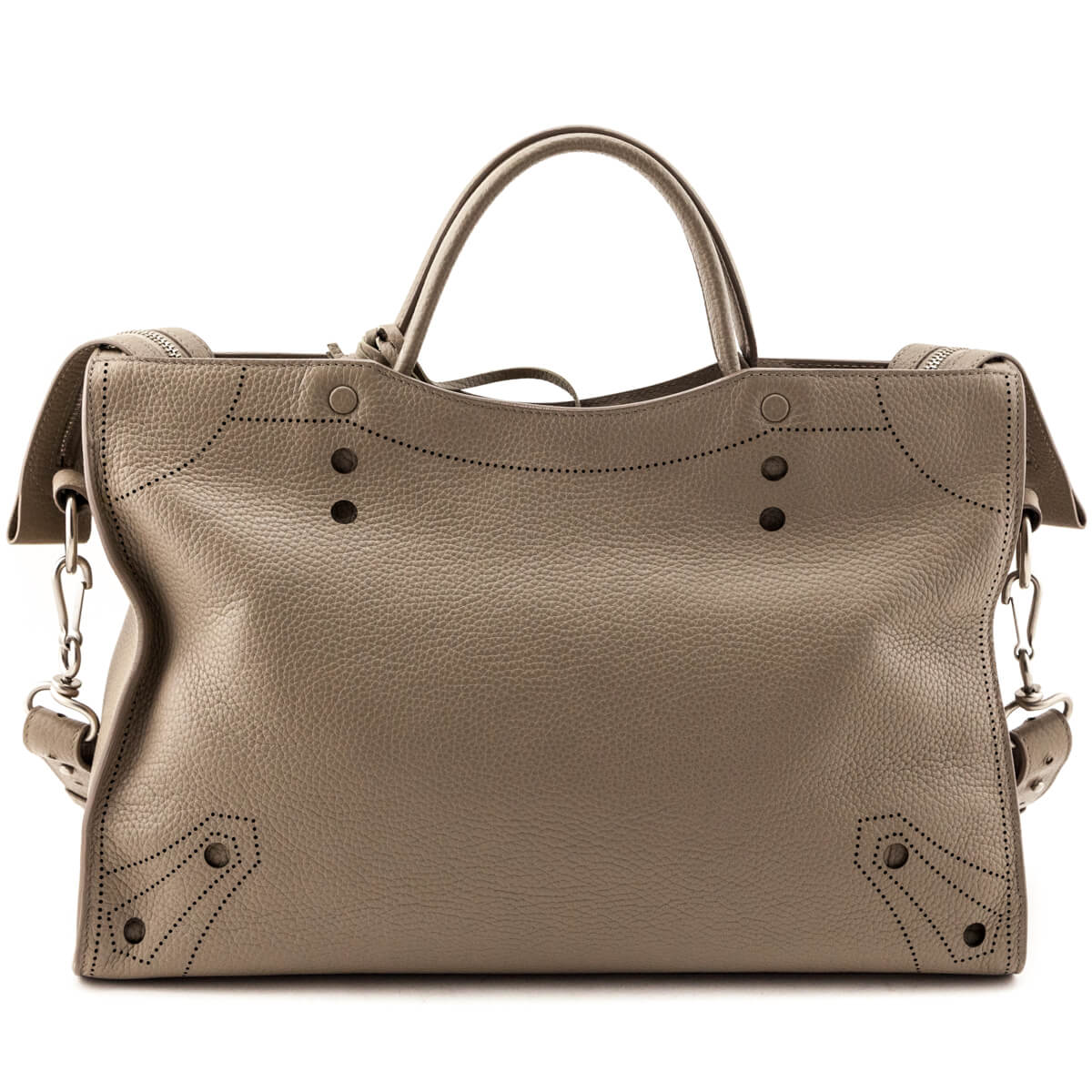 Balenciaga Greige Calfskin Blackout Hardware Perforated City Bag