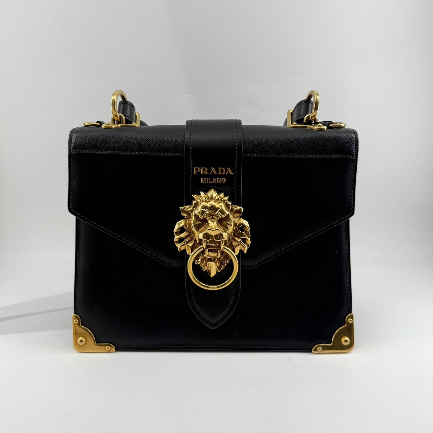 Prada Soft Saffiano Lions Head Cahier Shoulder Bag