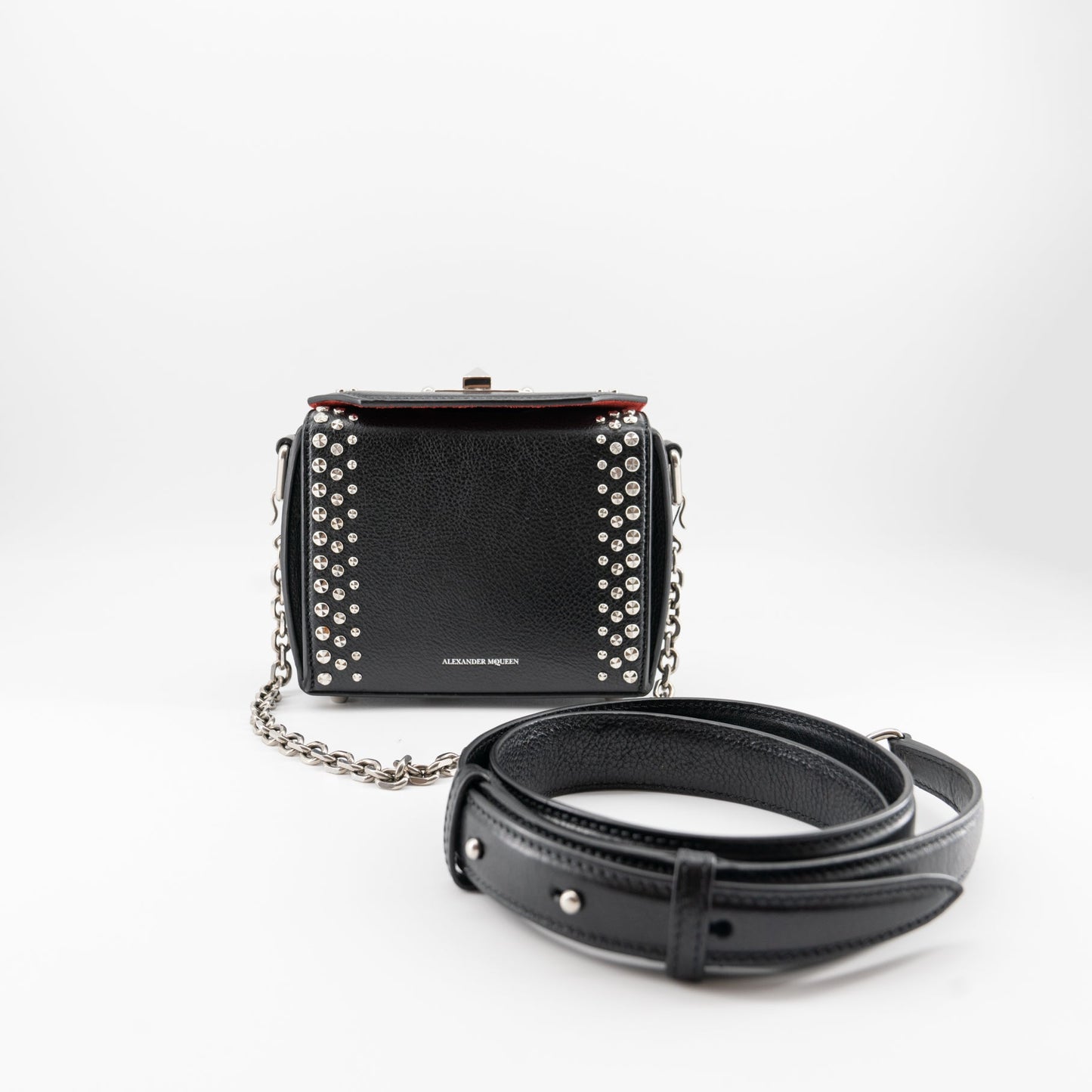 ALEXANDER MCQUEEN Grained Calfskin Studded Box Shoulder Bag 16 Black