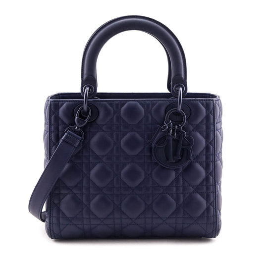Dior Navy Ultramatte Cannage Calfskin Medium Lady Dior Bag