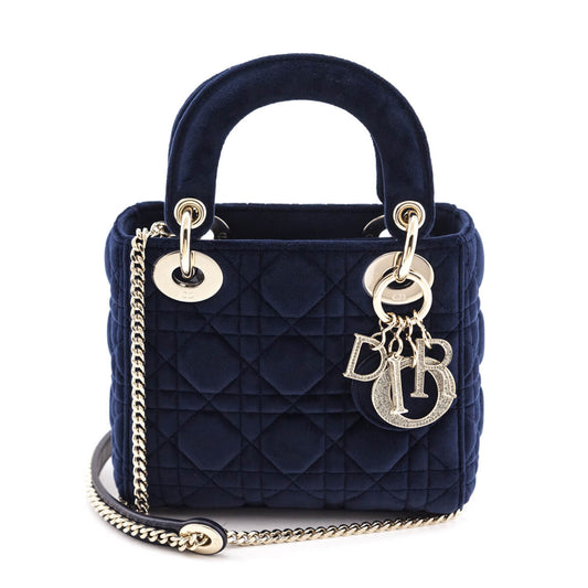 Dior Navy Velvet Mini Lady Dior