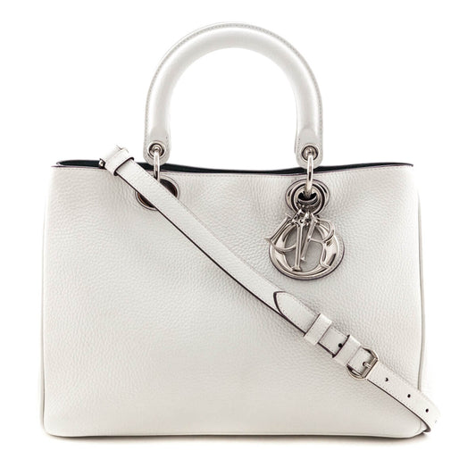 Dior White Calfskin Medium Diorissimo Tote