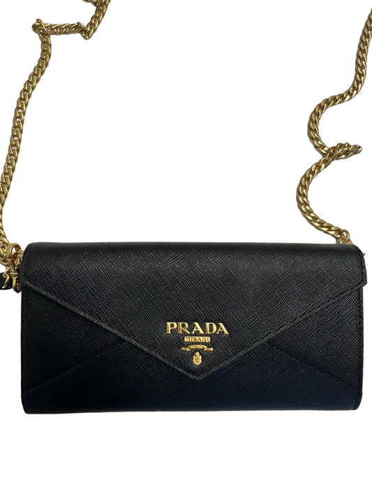 PRADA - Black Saffiano Envelope Chain Wallet