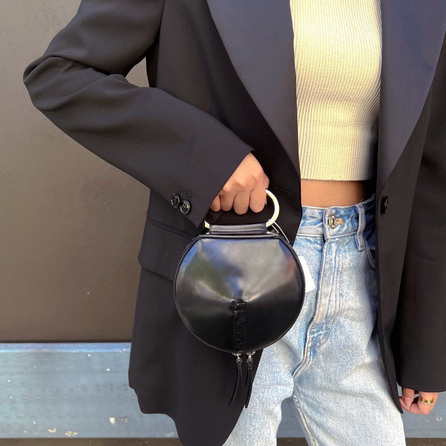 3.1 Phillip Lim Black Alix Circle Leather Clutch