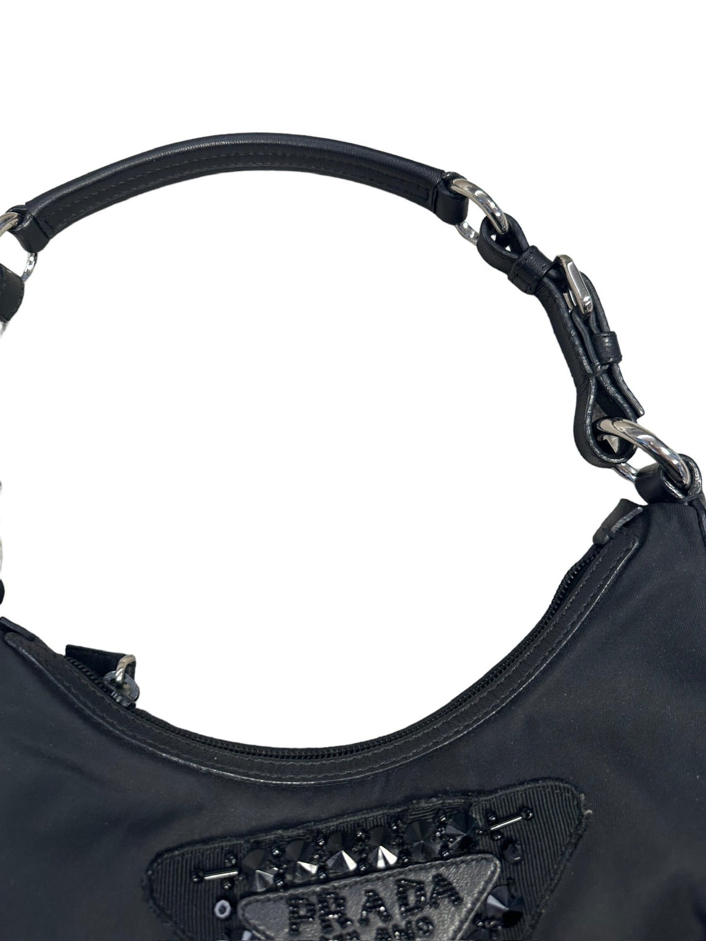 PRADA - Black Nylon Beaded Logo Pochette