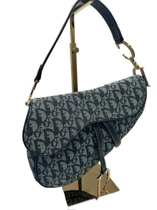 DIOR - Saddle Bag Dark Navy White Jacquard Leather