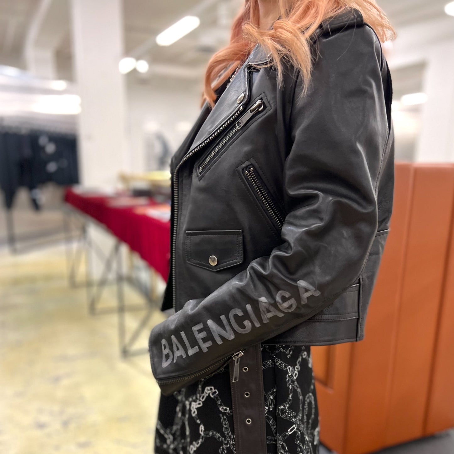Balenciaga logo print biker jacket