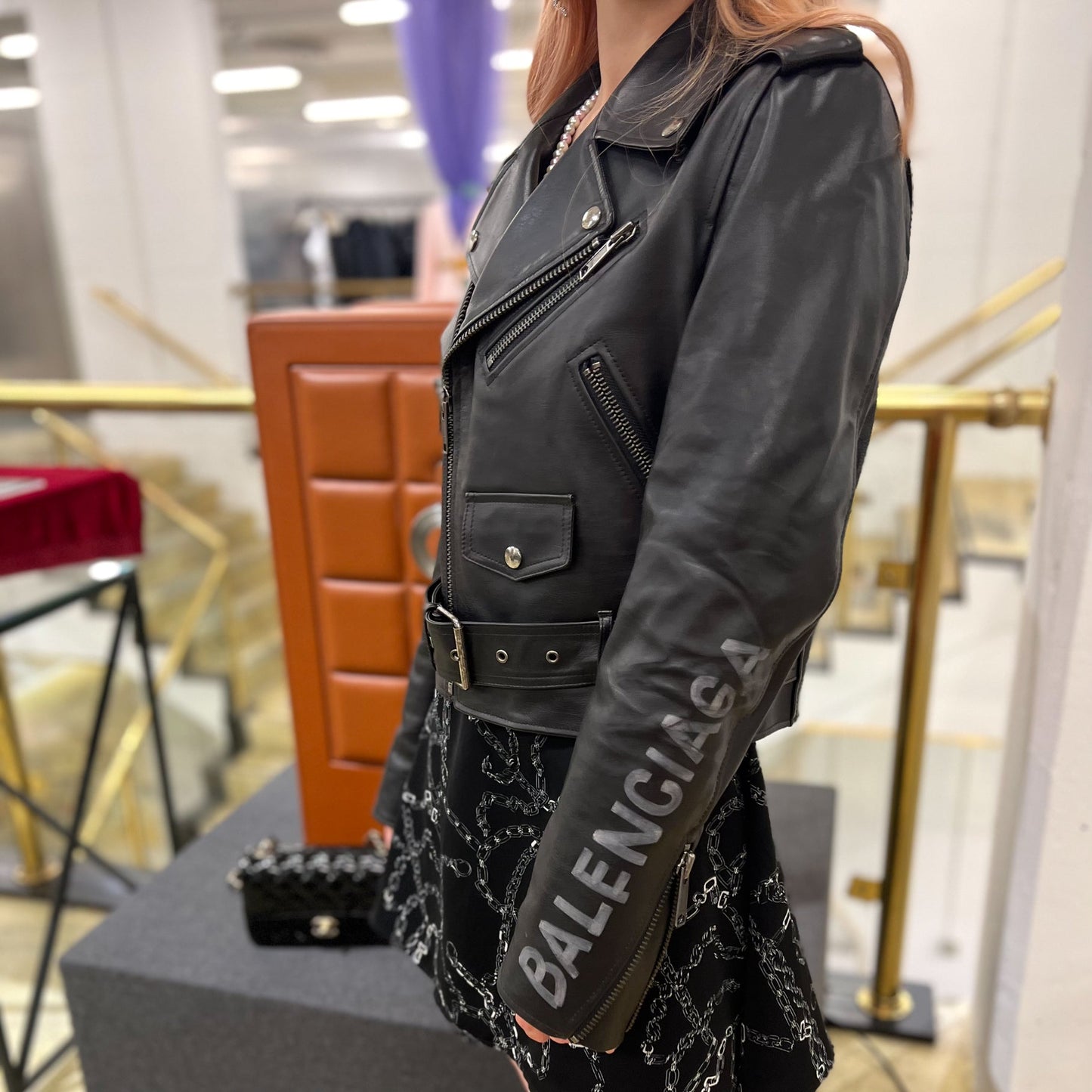Balenciaga logo print biker jacket