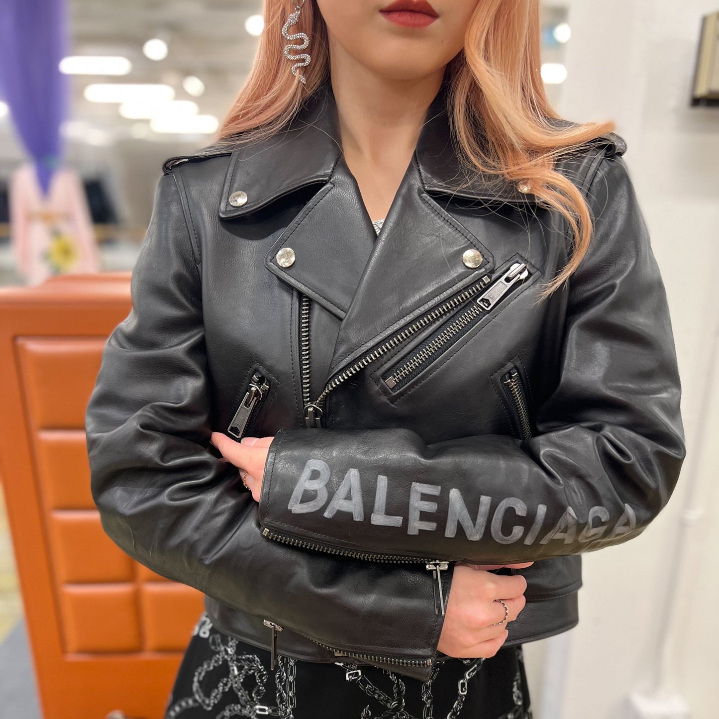 Balenciaga logo print biker jacket