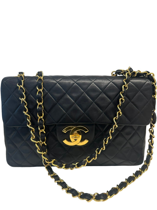 CHANEL - Vintage Black Lambskin 24k Jumbo XL Flap Bag