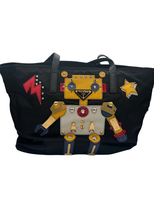 PRADA - Robot Black Dark Yellow Nylon Leather Hardware Shoulder Bag
