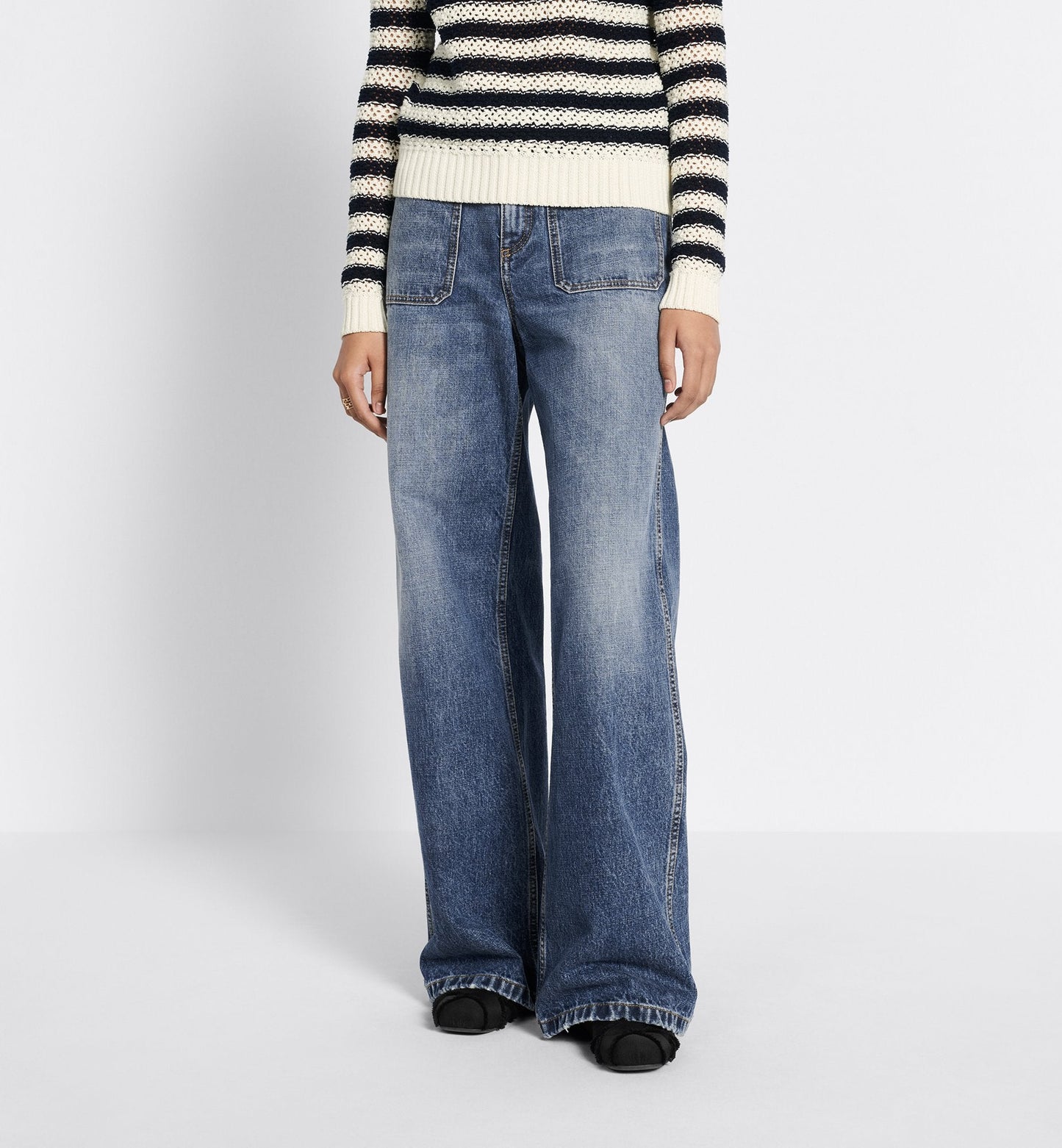 8 Flared Jeans D04 Blue Stonewashed Cotton Denim