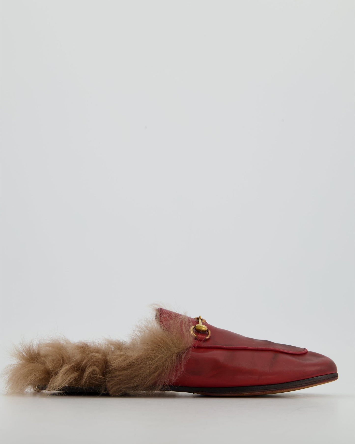 *FIRE PRICE* Gucci Burgundy Princetown Horsebit Shearling-Lined Leather Backless Loafers Size EU 39  815