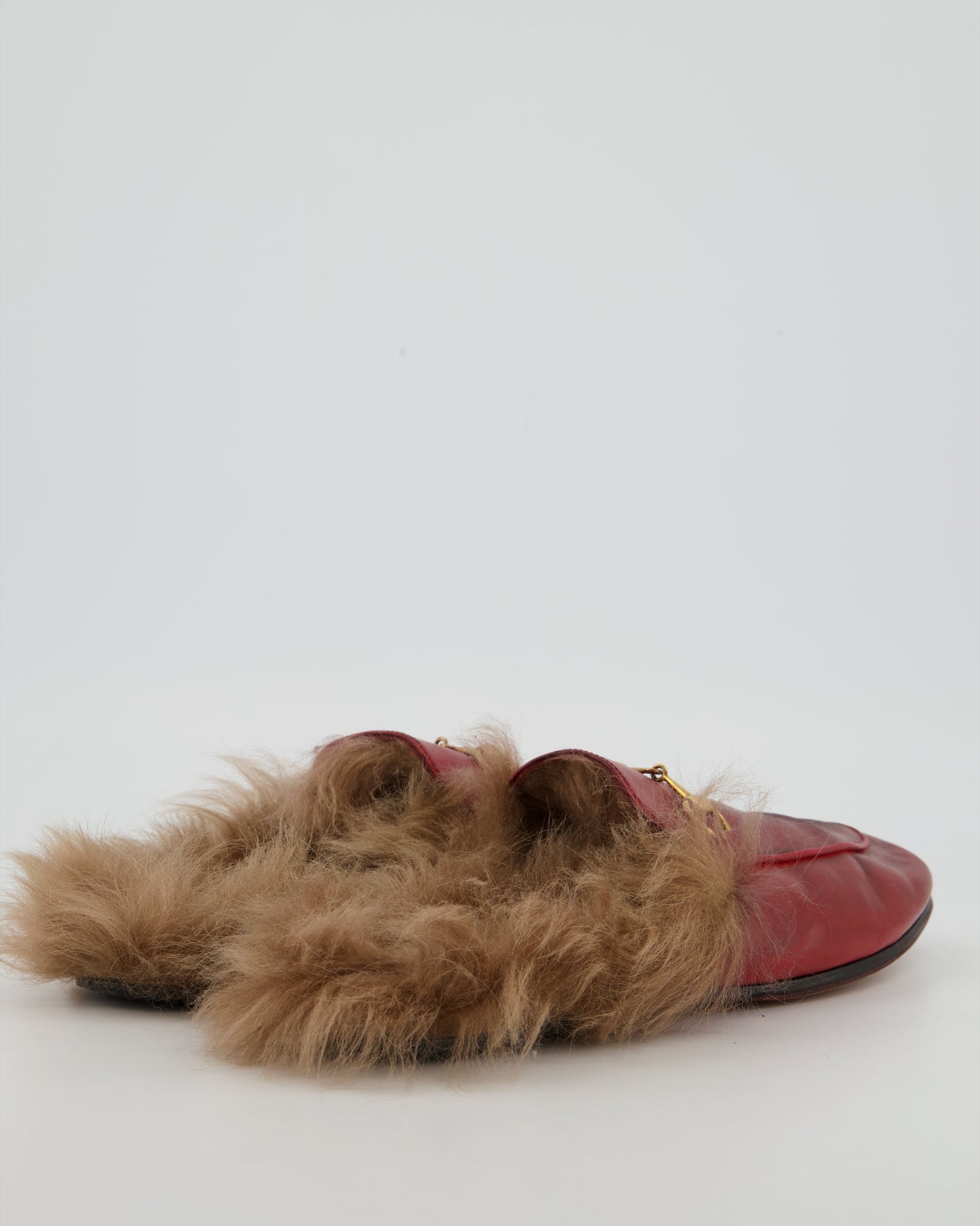 *FIRE PRICE* Gucci Burgundy Princetown Horsebit Shearling-Lined Leather Backless Loafers Size EU 39  815