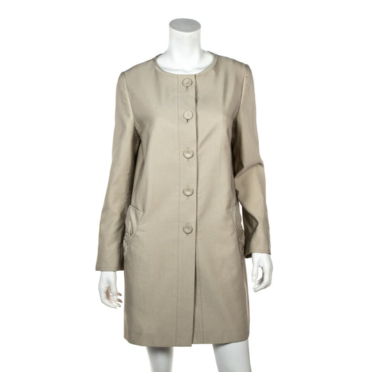 Prada Beige Silk Collarless Coat Size L