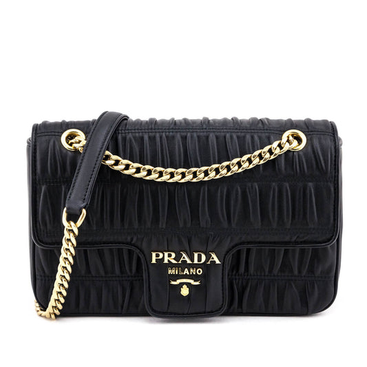 Prada Black Nappa Gaufre Chain Flap Bag
