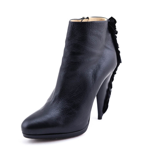 Prada Black Ruffle Platform Ankle Boots Size US 7 | IT 37