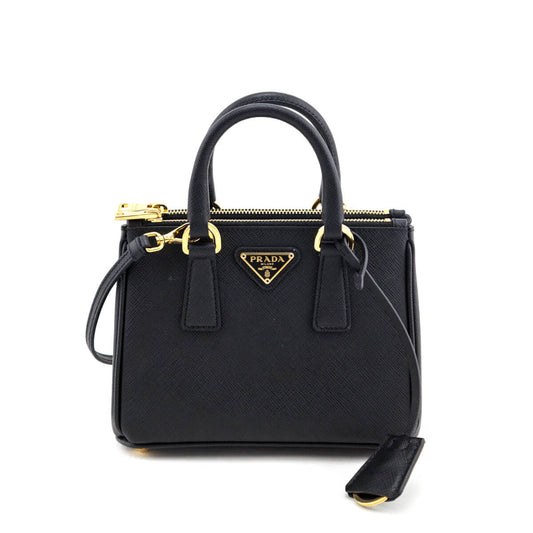 Prada Black Saffiano Lux Mini Galleria Double Zip Tote
