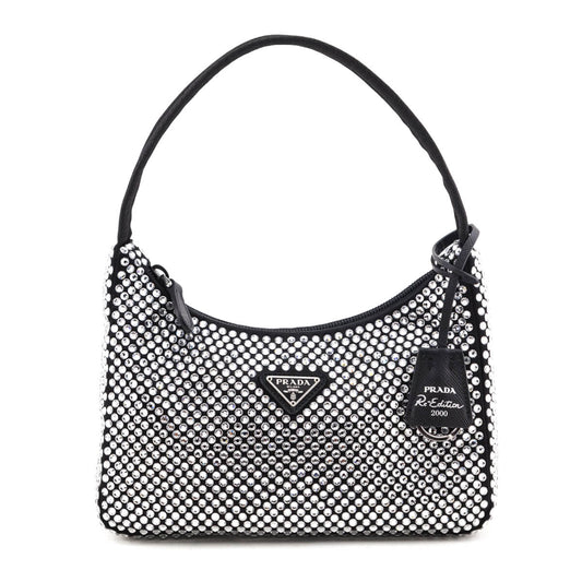 Prada Black Satin & Crystal Mini Re-Edition 2000 Bag