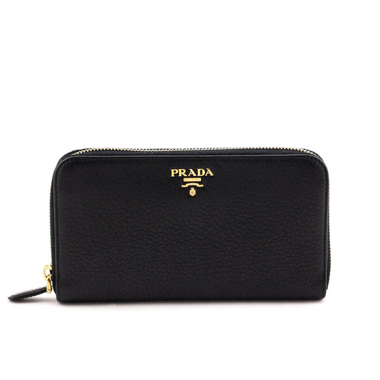 Prada Black Vitello Daino Zip Around Wallet