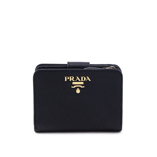 Prada Black & Ibisco Saffiano Small Bi-fold Wallet