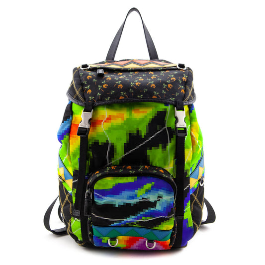 Prada Multicolor Printed Nylon Double Buckle Backpack