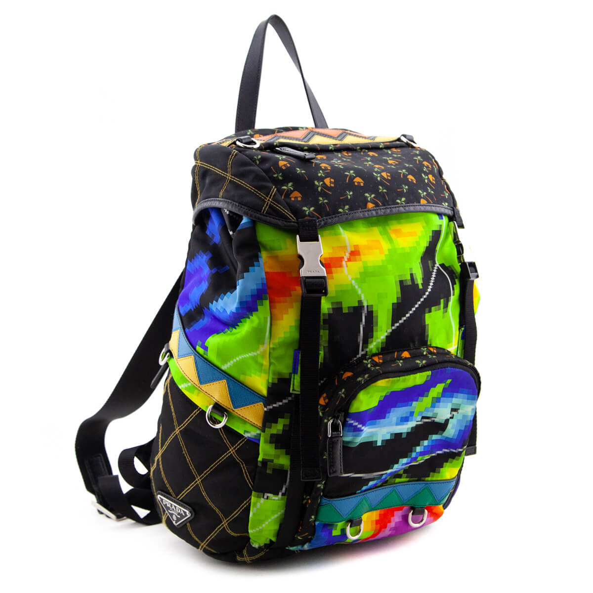 Prada Multicolor Printed Nylon Double Buckle Backpack