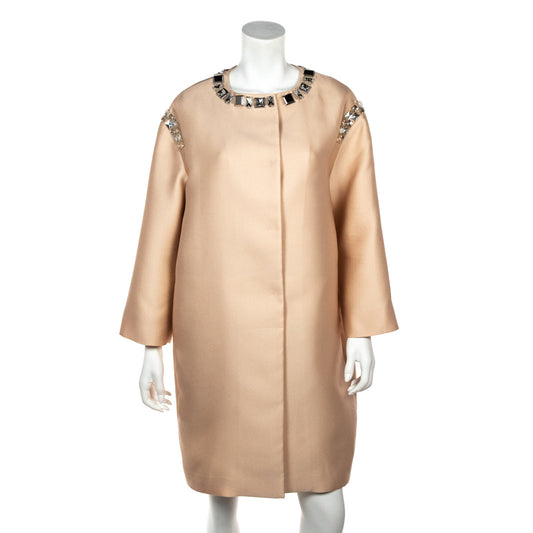 Prada Pink Silk Crystal Embellished Coat Size M | US 8 | IT 44