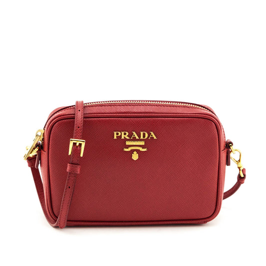 Prada Red Saffiano Small Camera Bag Crossbody
