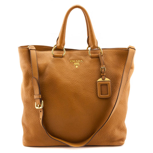 Prada Tan Vitello Phenix Leather Tote