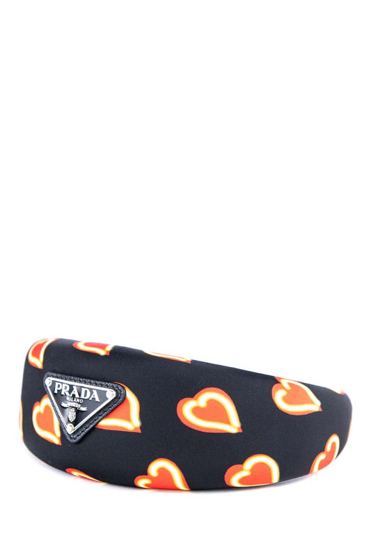 Prada Black & Red Heart Print Headband
