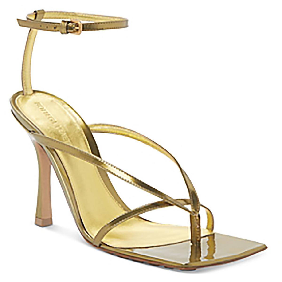 608835V2BG0 Womens Strappy Leather Ankle Strap 37 Medium Mirror Calf Gold