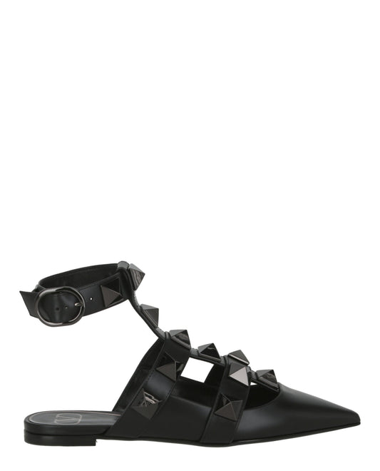 Valentino Womens Roman Stud Ballerina Shoes Black