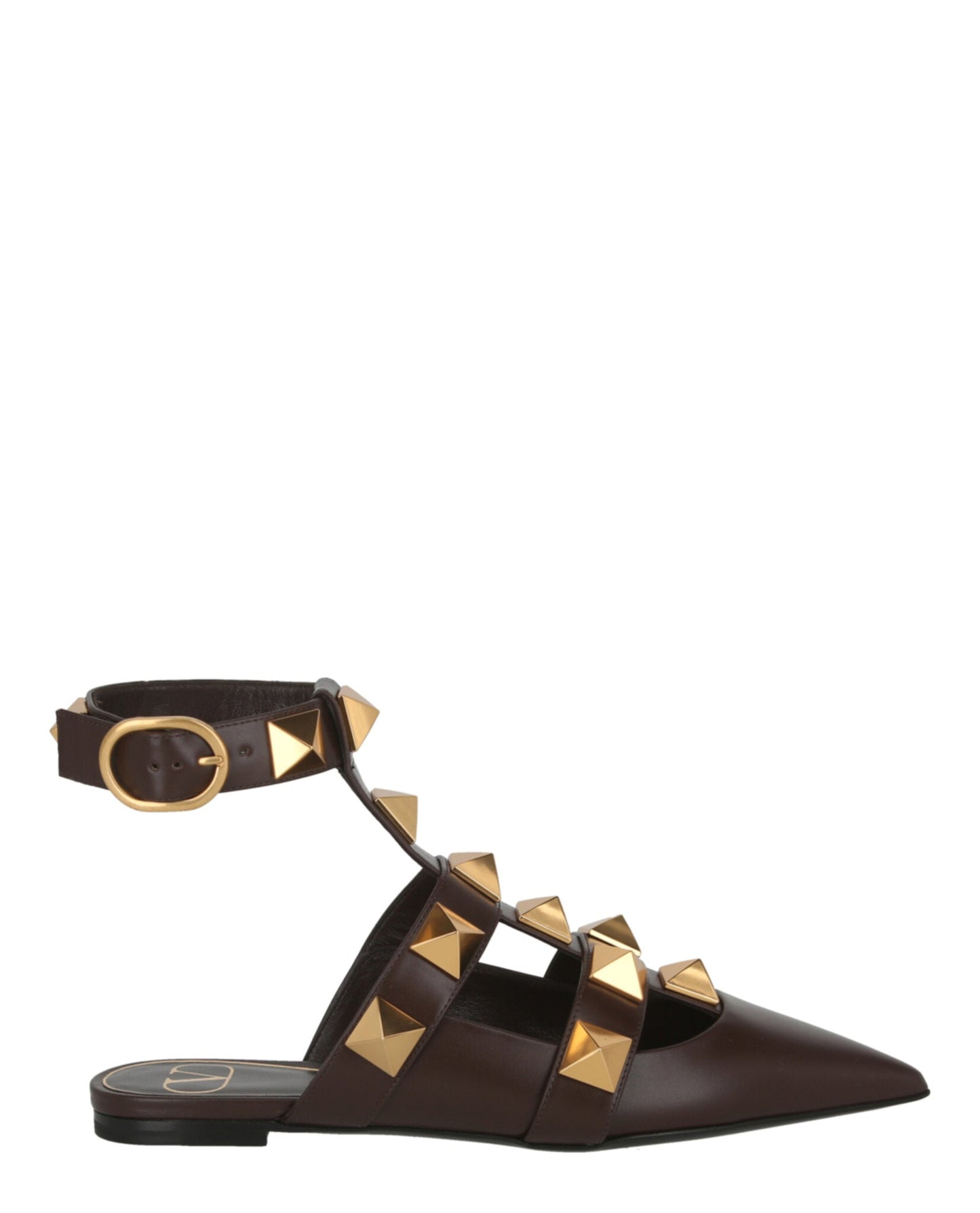 Valentino Womens Roman Stud Ballerina Shoes Dark Brown