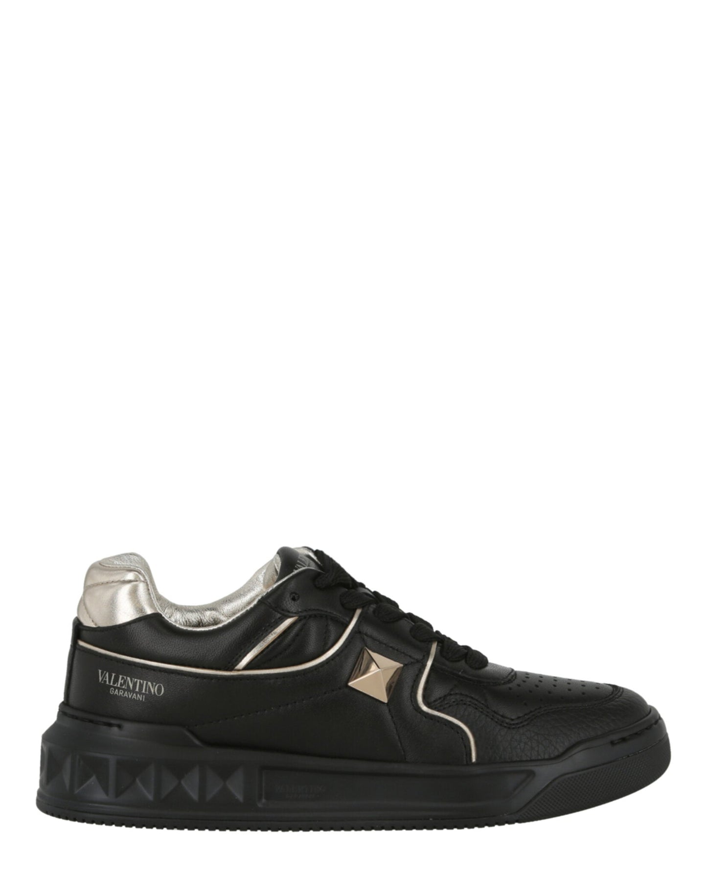 Valentino Womens One Stud Low-Top Leather Sneaker Black Platinum