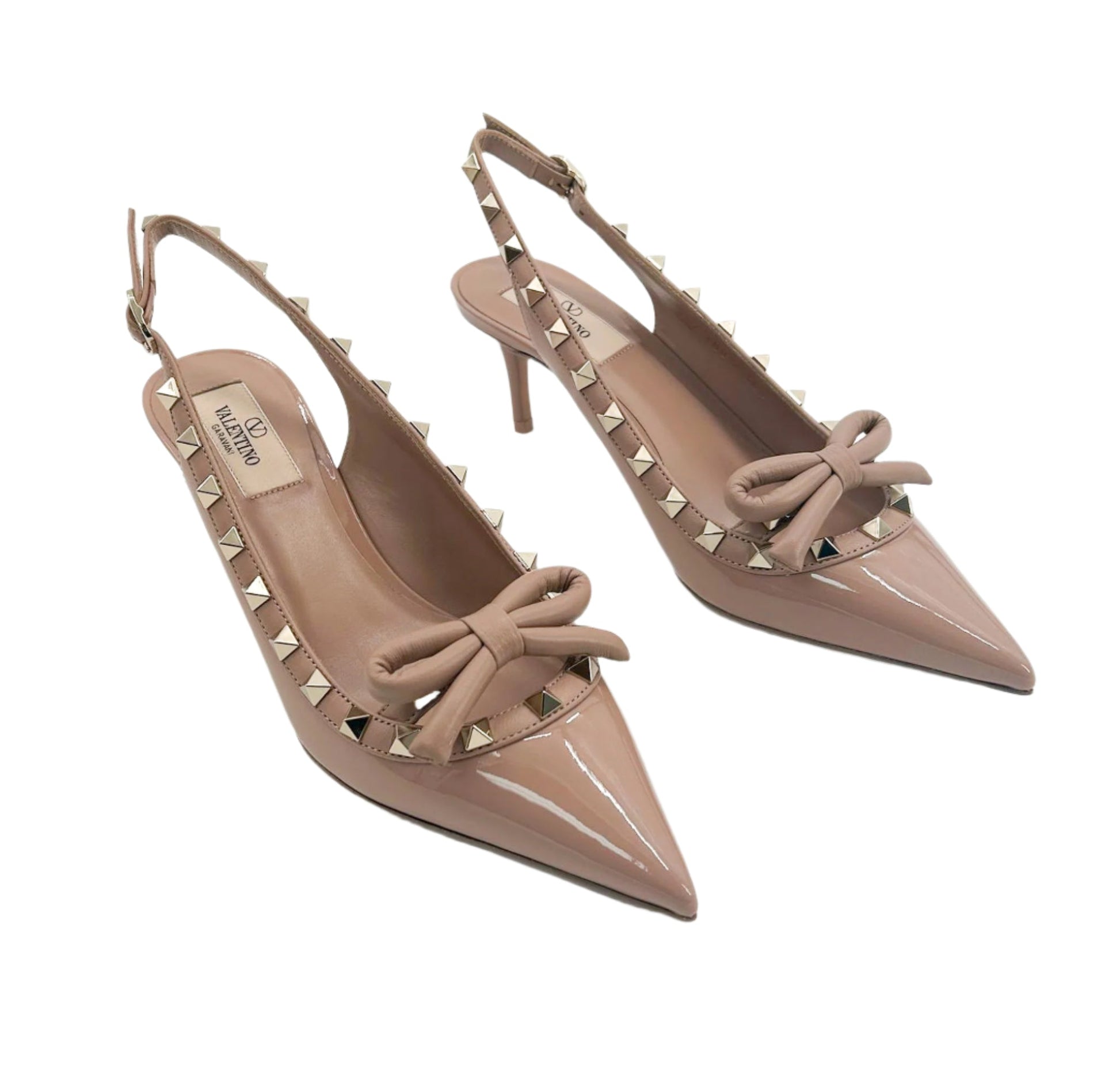 Valentino Women's Rockstud Bow 60mm Patent Leather Slingback Pumps Nude