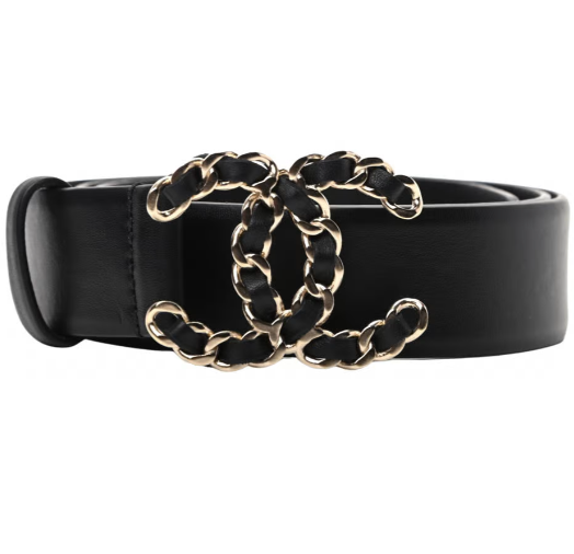 CHANEL WOMEN'S BELT 30MM LEATHER BLACK BUCKLE SILVER BLACK