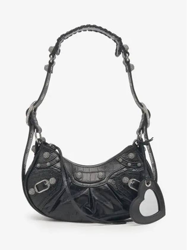 Balenciaga Le Cagole Crocodile Embossed Shoulder Bag Black