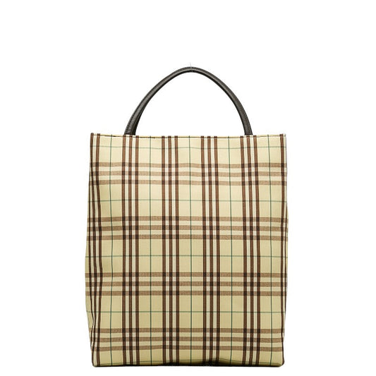 Burberry Check Tote Bag Yellow Brown Canvas Leather
