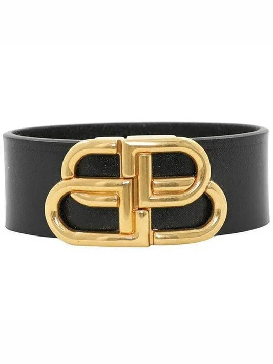 Balenciaga Double B Logo Buckle Leather Belt Black
