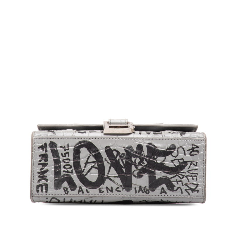 Balenciaga Valentino Glass XS Crocodile Pressed Handbag Shoulder Bag 2WAY 592833 Gr Black Leather