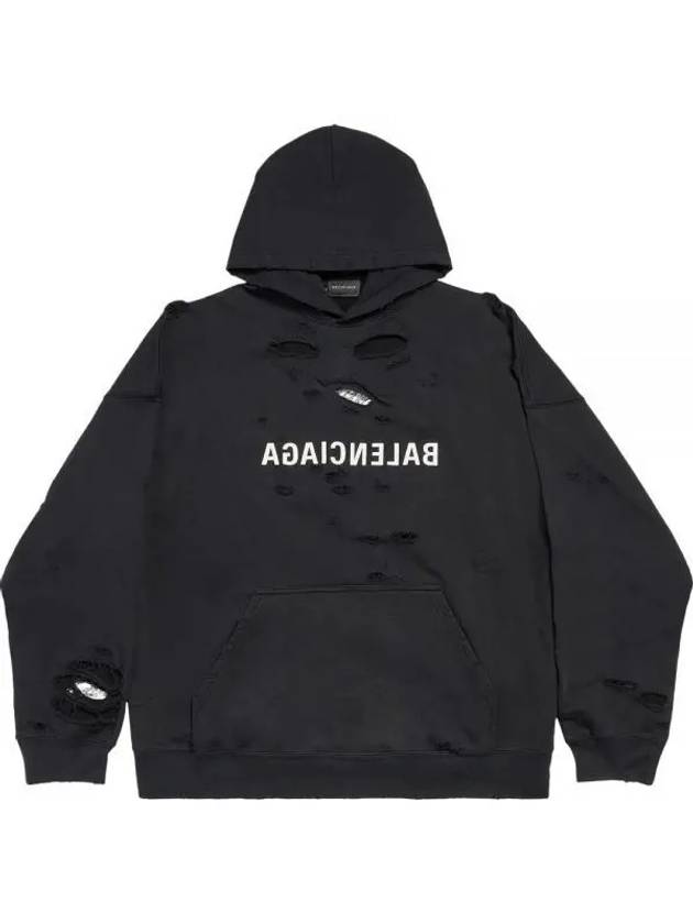 Balenciaga Mirror Distressed Cotton Hoodie Black