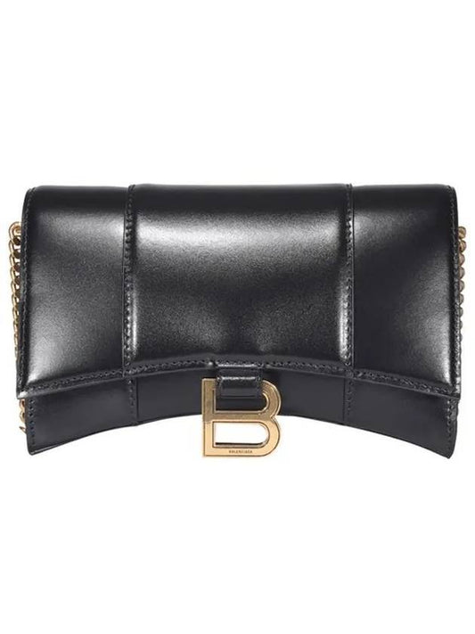 Balenciaga Hourglass Chain Mini Calfskin Cross Bag Black