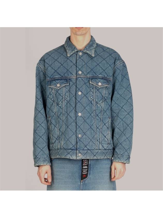 Balenciaga 46 Men s Jacquard Oversized Quilted Padded Denim Trucker Jacket
