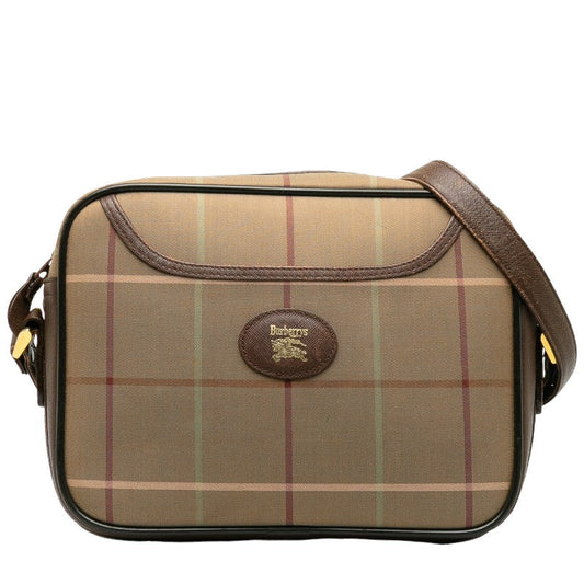 Burberry Check  Shoulder Bag Karki Brown Canvas Leather