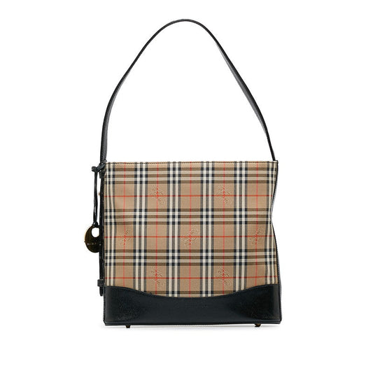Burberry  Check One-Shoulder Bag Black Beige Leather  BURBERRY