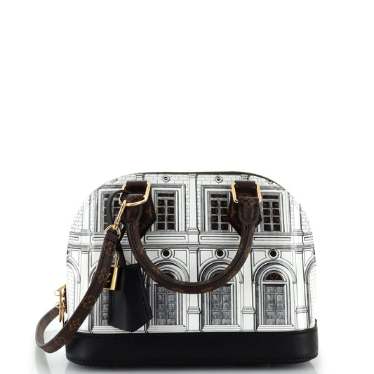 Alma Handbag Limited Edition Fornasetti Architettura Print Leather and Monogram Canvas BB