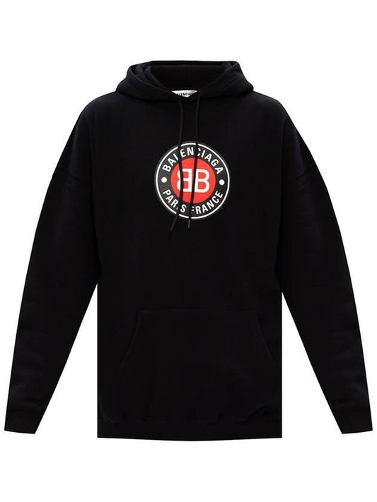 Balenciaga BB Logo Round Print Hoodie Black