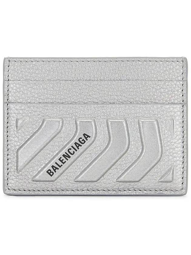 Balenciaga Logo Grain Card Wallet Silver